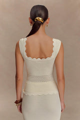 Madeline Scallop Knit Top - Ivory