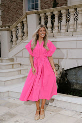 Haisely Pleated Midi Dress-Hot Pink