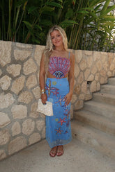 Shell Embellished Midi Dress-Blue Multi
