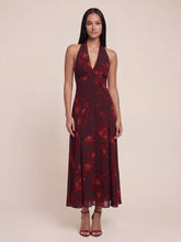 Halter V-Neck Drop Waist Georgette Midi Dress
