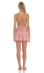 Floral Ruched Ruffle Dress in Pink