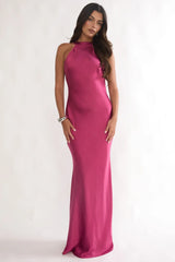 Saphirra Open Cowl Back Maxi Dress Berry