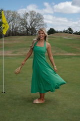 Jane Halter Midi Dress-Green